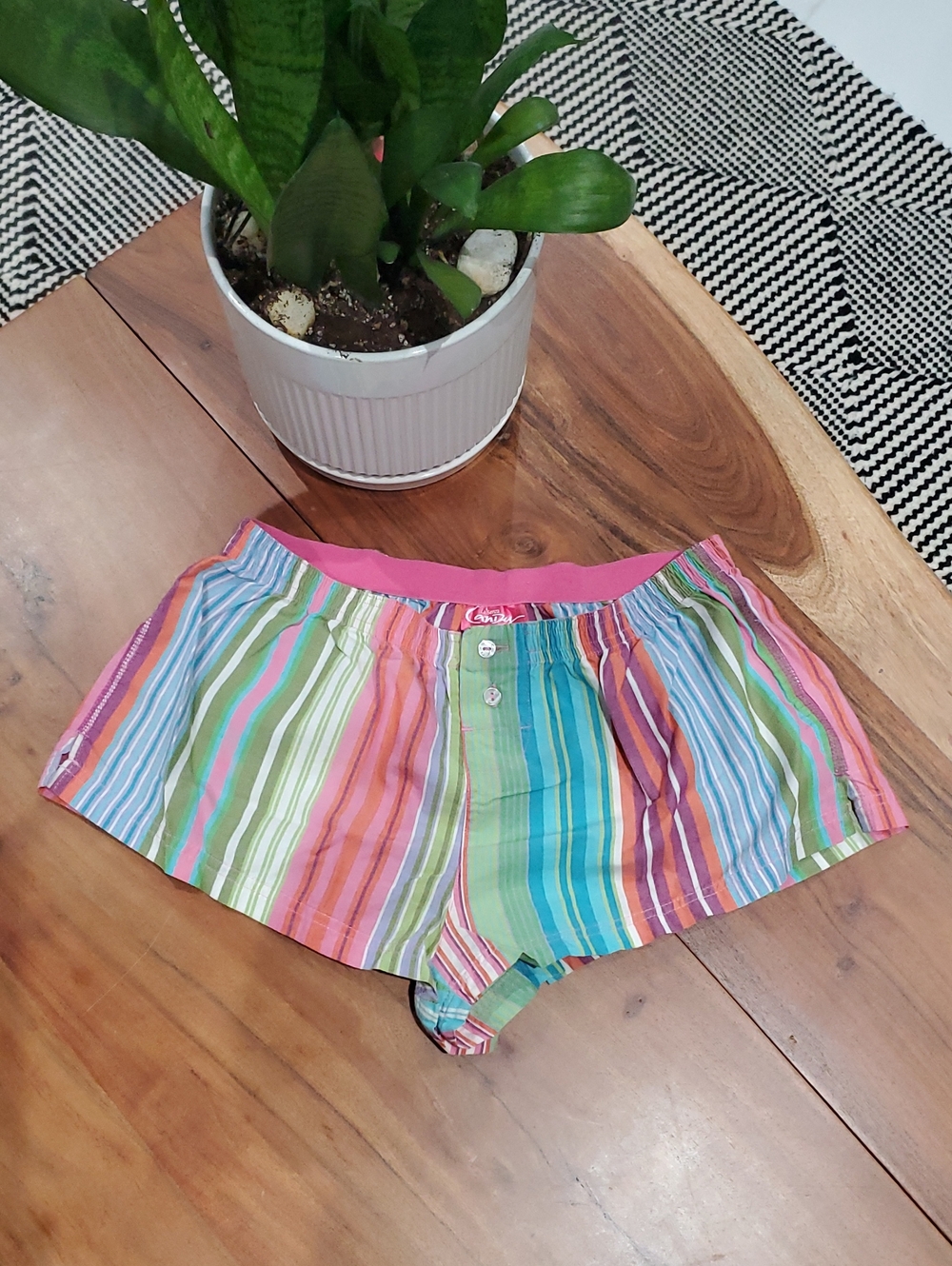 Super Rare 2004 La SENZA CANDY Striped Low Rise Cheeky Boxer Brief PJ Shorts